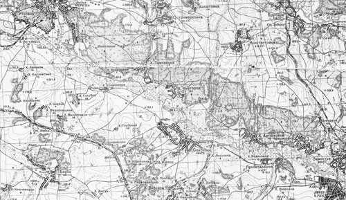 1. Часть карты Генерального штаба Красной Армии, на которой обозначены упоминаемые в публикации населенные пункты.